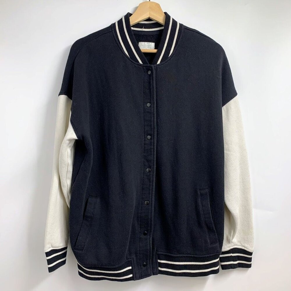 Z Supply Women's Varsity Fleece Snap Letterman Style Athletic Jacket Size M